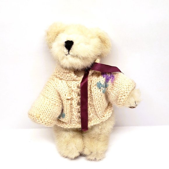 Vtg Boyds Bear Knit Sweater Flower Plush Blond Tan Articulated Legs Posable 8" - Picture 8 of 9
